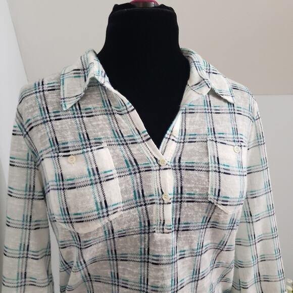 Aeropostale Striped Plaid Button Down Collared Top - Picture 5 of 11